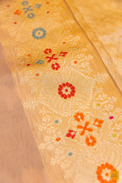 Beige Banarasi Organza Handwoven Saree