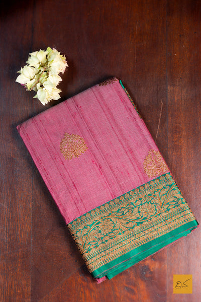 Prakarshitha- Pink Banarasi Tussar Silk Handwoven Saree