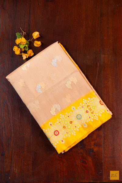 Beige Banarasi Organza Handwoven Saree