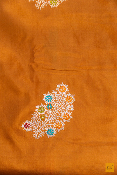 Beige Brown Banarasi Katan Silk Handwoven Saree
