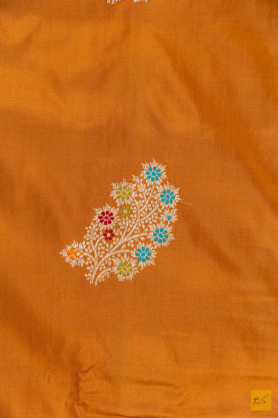 Beige Brown Banarasi Katan Silk Handwoven Saree