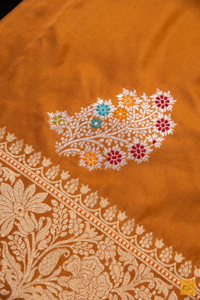 Beige Brown Banarasi Katan Silk Handwoven Saree