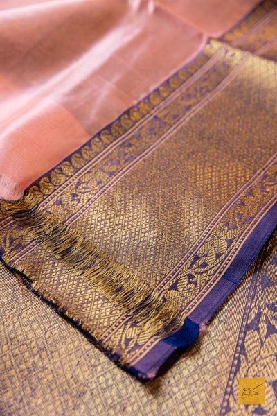 Maharoopa- Peach Chanderi Pure Silk Handwoven Saree