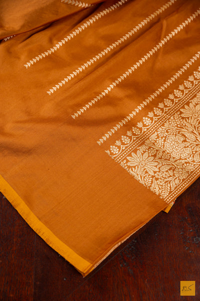 Beige Brown Banarasi Katan Silk Handwoven Saree