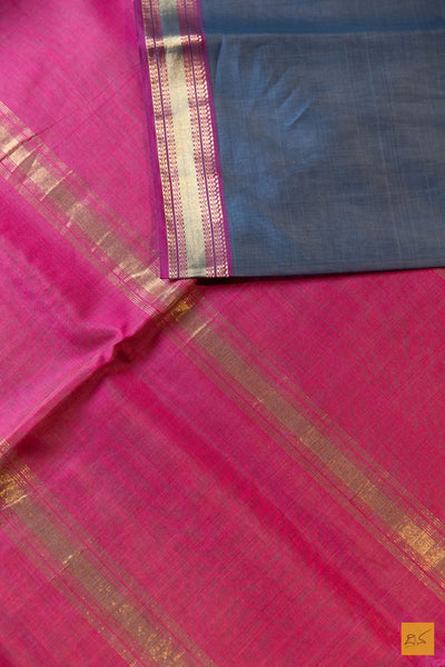 Devika- Grey-Pink Maheshwari Silk Cotton Handwoven Saree