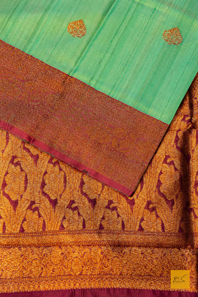 Lavanya- Green Banarasi Tussar Silk Handwoven Saree