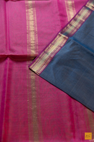 Devika- Grey-Pink Maheshwari Silk Cotton Handwoven Saree