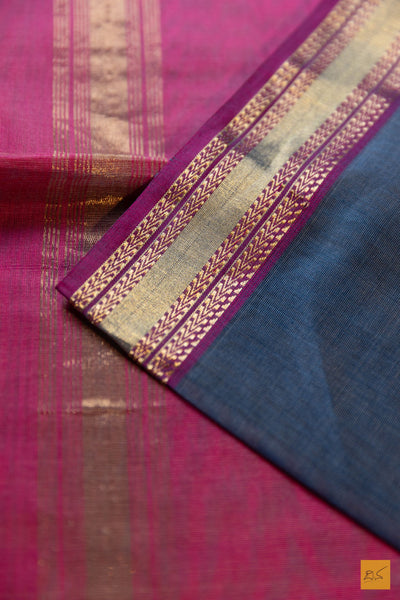 Devika- Grey-Pink Maheshwari Silk Cotton Handwoven Saree