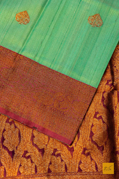 Lavanya- Green Banarasi Tussar Silk Handwoven Saree