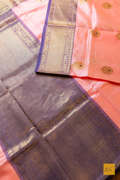 Maharoopa- Peach Chanderi Pure Silk Handwoven Saree