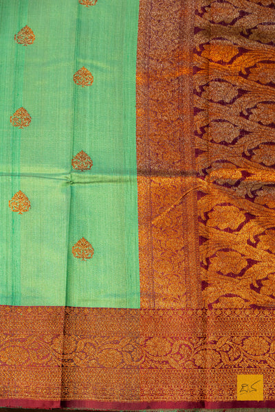 Lavanya- Green Banarasi Tussar Silk Handwoven Saree