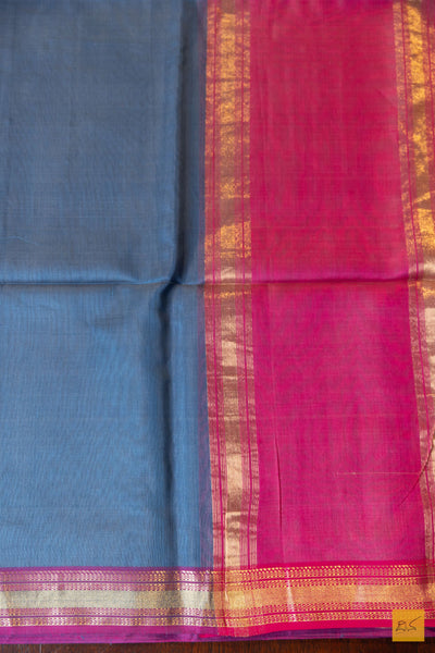 Devika- Grey-Pink Maheshwari Silk Cotton Handwoven Saree