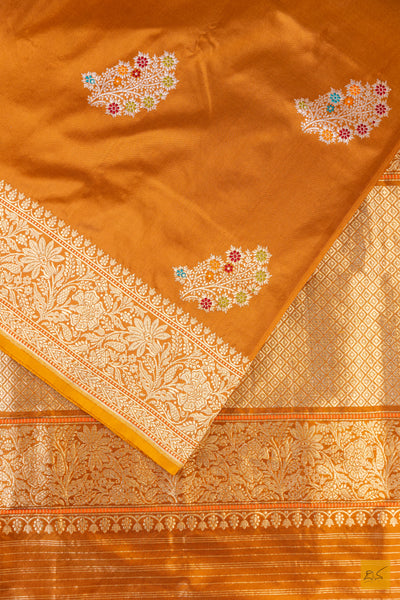 Beige Brown Banarasi Katan Silk Handwoven Saree