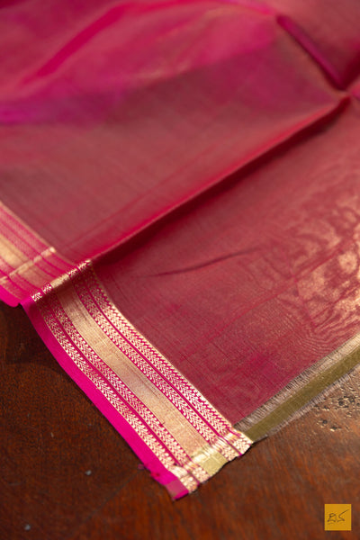 Devika- Grey-Pink Maheshwari Silk Cotton Handwoven Saree