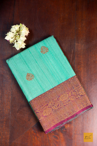 Lavanya- Green Banarasi Tussar Silk Handwoven Saree