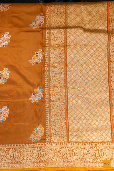 Beige Brown Banarasi Katan Silk Handwoven Saree