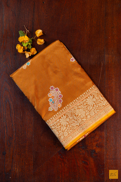 Beige Brown Banarasi Katan Silk Handwoven Saree