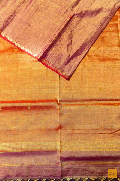 Suhitha- Purple Tissue Maheshwari Silk Cotton Handwoven Saree