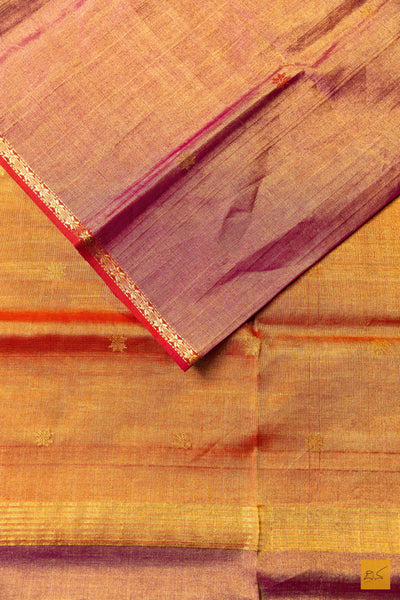 Suhitha- Purple Tissue Maheshwari Silk Cotton Handwoven Saree