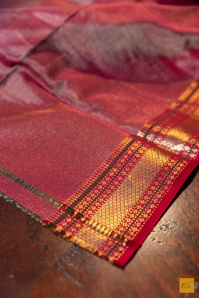 Vaidehi- Green Tissue Maheshwari Silk Cotton Handwoven Saree