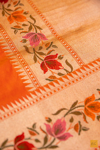 Orange Banarasi Katan Silk Handwoven Saree