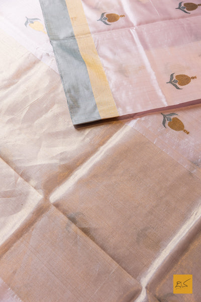 Manopriya- Pastle Pink Chanderi Pure Silk Handwoven Saree