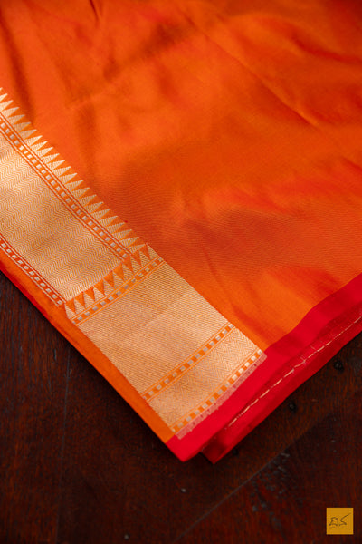 Orange Banarasi Katan Silk Handwoven Saree