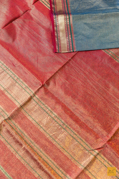 Vaidehi- Green Tissue Maheshwari Silk Cotton Handwoven Saree