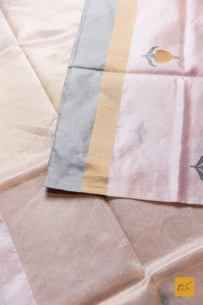 Manopriya- Pastle Pink Chanderi Pure Silk Handwoven Saree