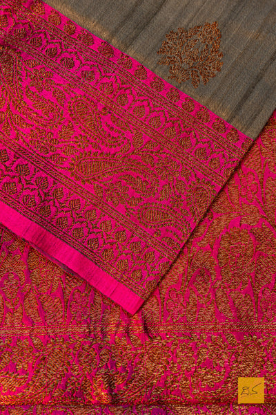 Jwalamalini- Grey Banarasi Tussar Silk Handwoven Saree