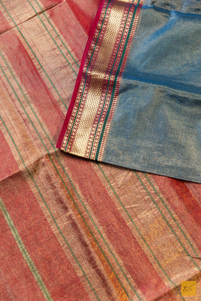 Vaidehi- Green Tissue Maheshwari Silk Cotton Handwoven Saree