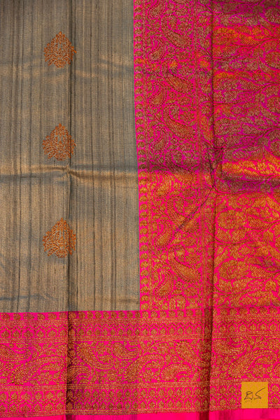 Jwalamalini- Grey Banarasi Tussar Silk Handwoven Saree