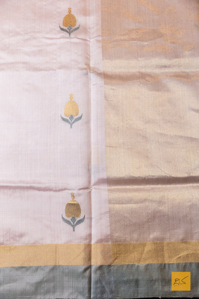 Manopriya- Pastle Pink Chanderi Pure Silk Handwoven Saree
