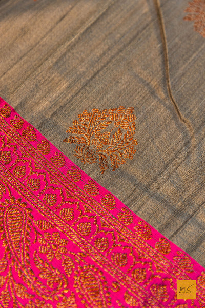 Jwalamalini- Grey Banarasi Tussar Silk Handwoven Saree