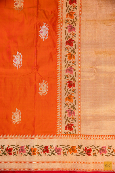 Orange Banarasi Katan Silk Handwoven Saree