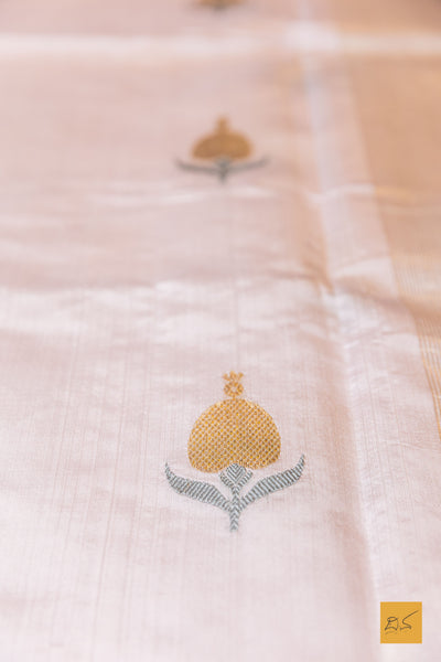 Manopriya- Pastle Pink Chanderi Pure Silk Handwoven Saree