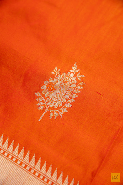 Orange Banarasi Katan Silk Handwoven Saree