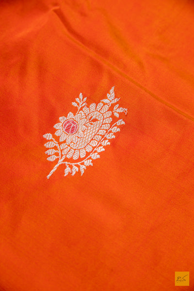 Orange Banarasi Katan Silk Handwoven Saree