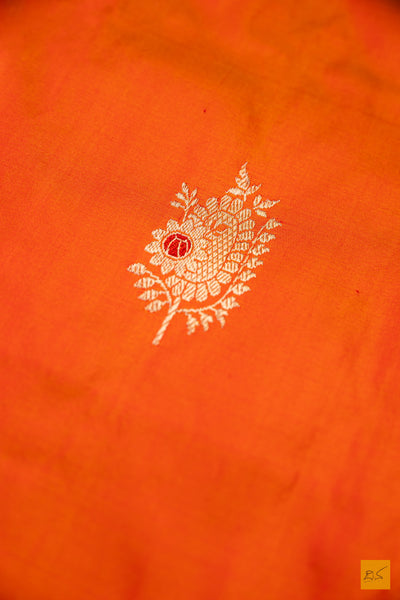 Orange Banarasi Katan Silk Handwoven Saree