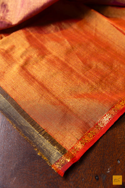 Suhitha- Purple Tissue Maheshwari Silk Cotton Handwoven Saree