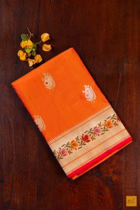 Orange Banarasi Katan Silk Handwoven Saree