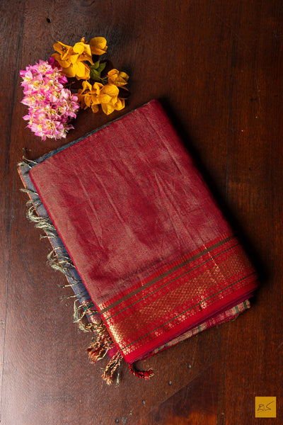 Vaidehi- Green Tissue Maheshwari Silk Cotton Handwoven Saree