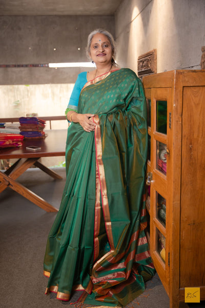 Shruthi- Green Maheshwari Silk Cotton Handwoven Saree