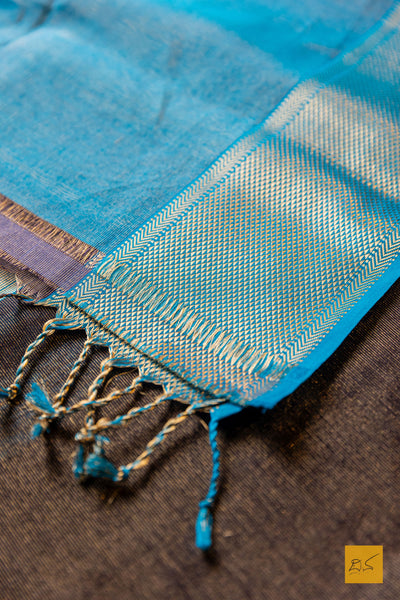 Niradhara- Black-Blue Tissue Maheshwari Silk Cotton Handwoven Saree