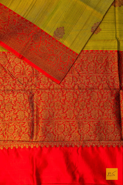 Subhadra- Green Banarasi Tussar Silk Handwoven Saree