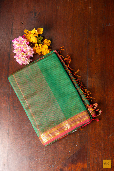 Shruthi- Green Maheshwari Silk Cotton Handwoven Saree