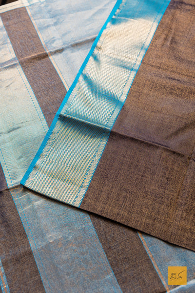 Niradhara- Black-Blue Tissue Maheshwari Silk Cotton Handwoven Saree