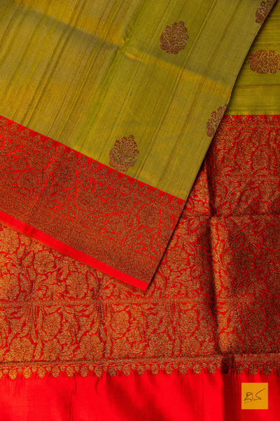 Subhadra- Green Banarasi Tussar Silk Handwoven Saree
