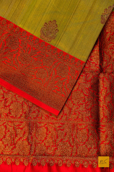 Subhadra- Green Banarasi Tussar Silk Handwoven Saree