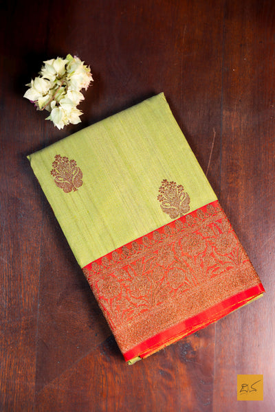 Subhadra- Green Banarasi Tussar Silk Handwoven Saree